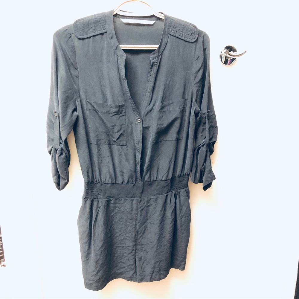 Black Silk Romper- 3/4 Sleeve